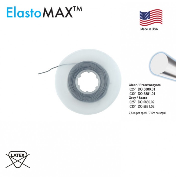 ElastoMax Nić elastyczna, bez lateksu, kwadratowa pełna, szara .025" (7.5m na szpuli)