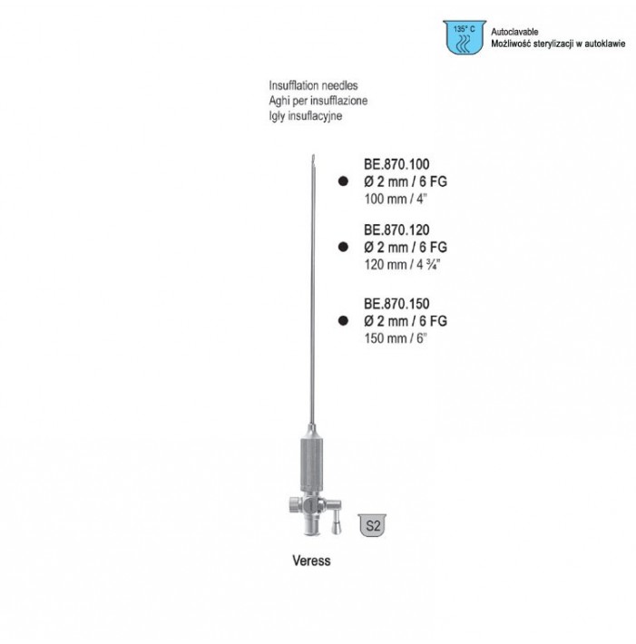 Needle insufflation Veress ø 2.0mm / 6 FG, 100mm