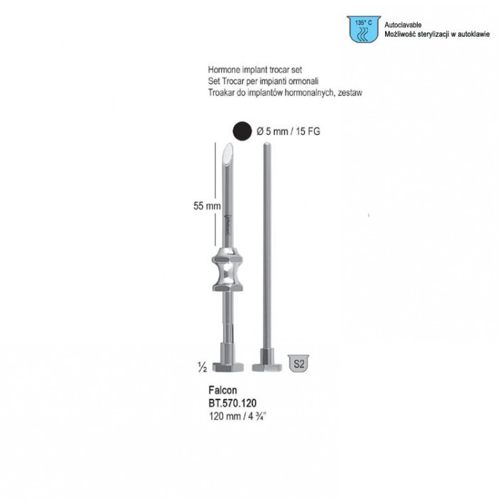 Troakar Falcon do implantów hormonalnych  5.0mm / 15 FG 120mm