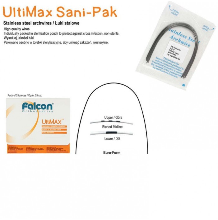 SANI-PAK UltiMax SS Euro-Form rectangle archwire upper .018" x .025" (Pack of 25 pieces)