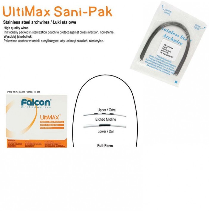 SANI-PAK UltiMax SS Full-Form rectangle archwire upper .021" x .025" (Pack of 25 pieces)