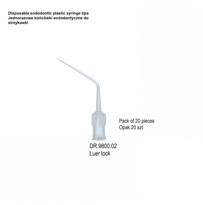 DENTALINE disposable endodontic plastic syringe tips luer lock long (20 pieces)