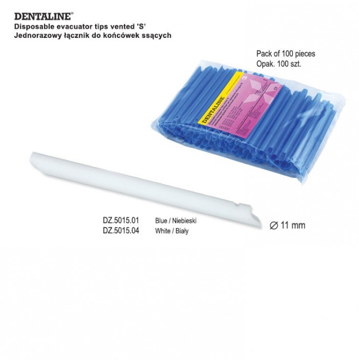 DENTALINE disposable evacuator tips vented 'S' blue (Pack of 100 pieces)