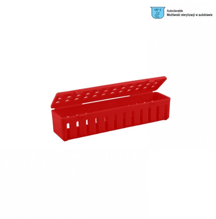 Kasetka plastikowa, możliwość sterylizacji czerwona 205 x 50 x 45 mm (autoklawowalna 134°C)