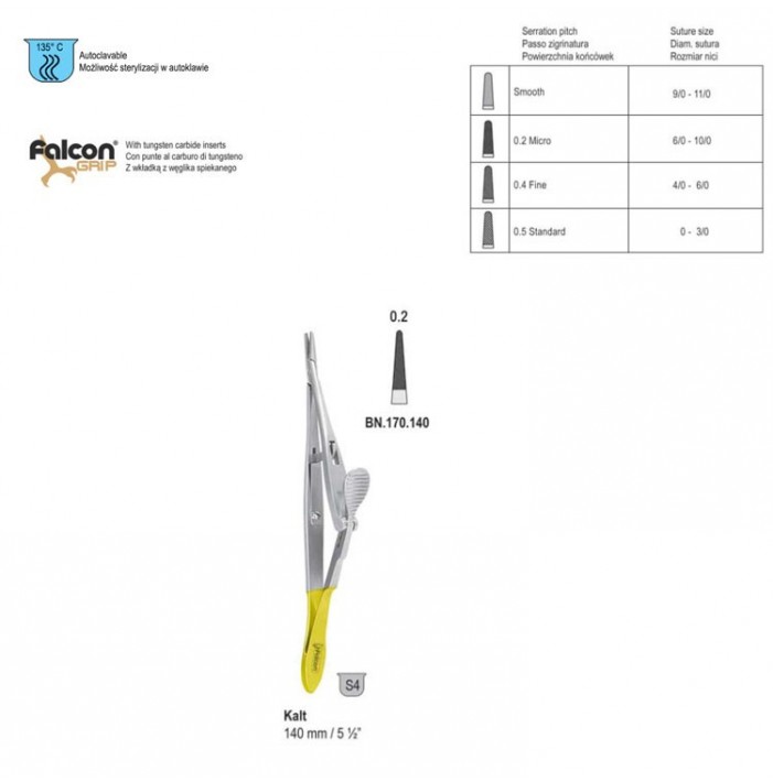 Falcon-Grip Needle holder Kalt straight 140mm TC