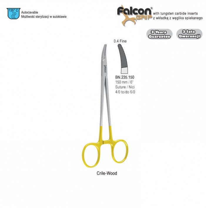 Falcon-Grip Needle holder Crile-Wood curved 150mm TC