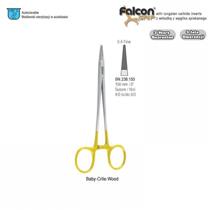 Falcon-Grip Needle holder Baby-Crile-Wood 150mm TC