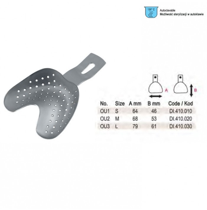 Impression tray edentulous Ehricke pattern perforated upper