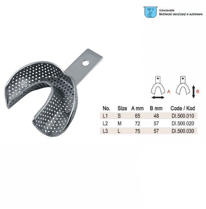 Impression tray anterior depressed perforated lower