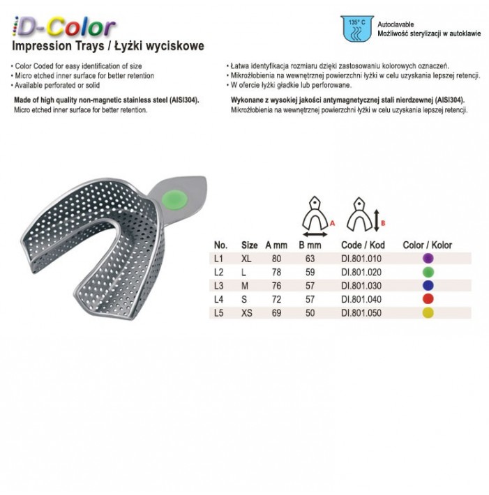ID-Color Łyżka wyciskowa perforowana do ubytków częściowych dolna
