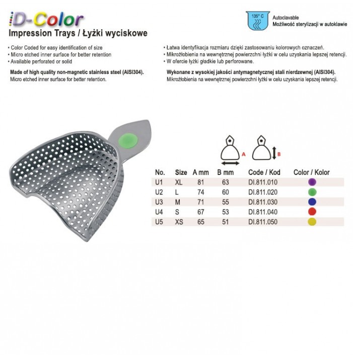 ID-Color Impression tray regular USA model perforated upper