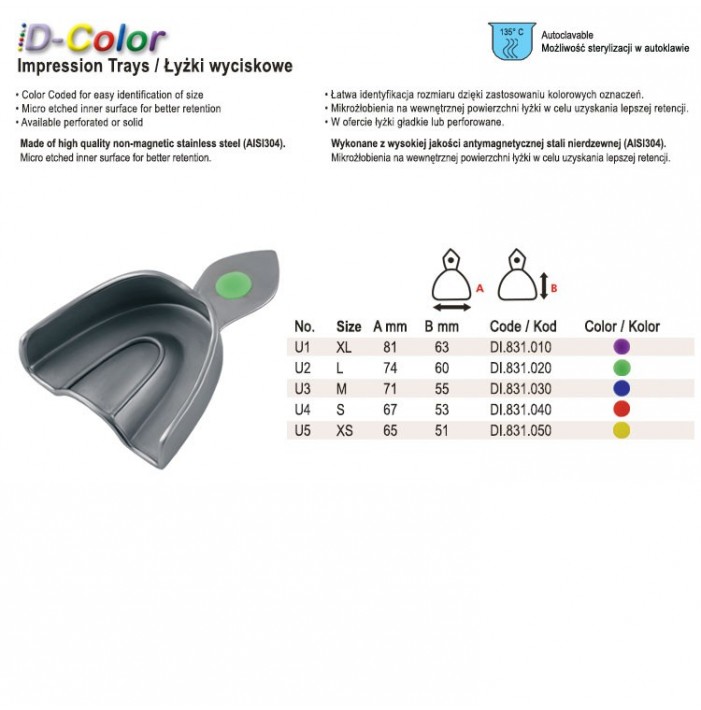 ID-Color Łyżka wyciskowa pełna do ubytków częściowych górna