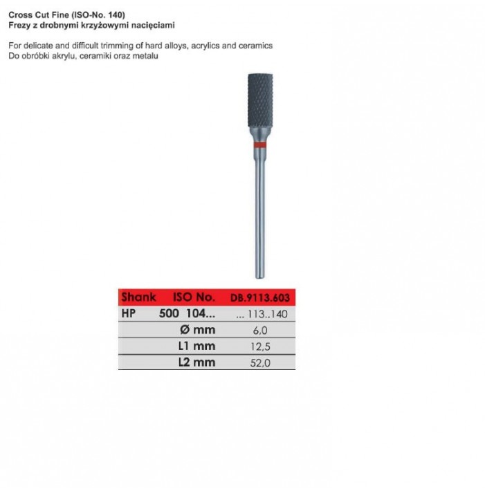 Carbide bur HP, cut fine, ISO 500 104 113 140 060, red
