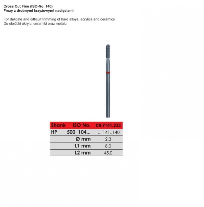 Carbide bur HP, cut fine, ISO 500 104 141 140 023, red
