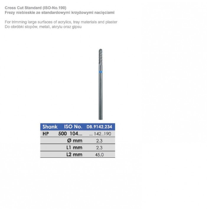 Frezy niebieskie ze standardowymi krzyżowymi nacięciami ISO 500 104 142 190 023