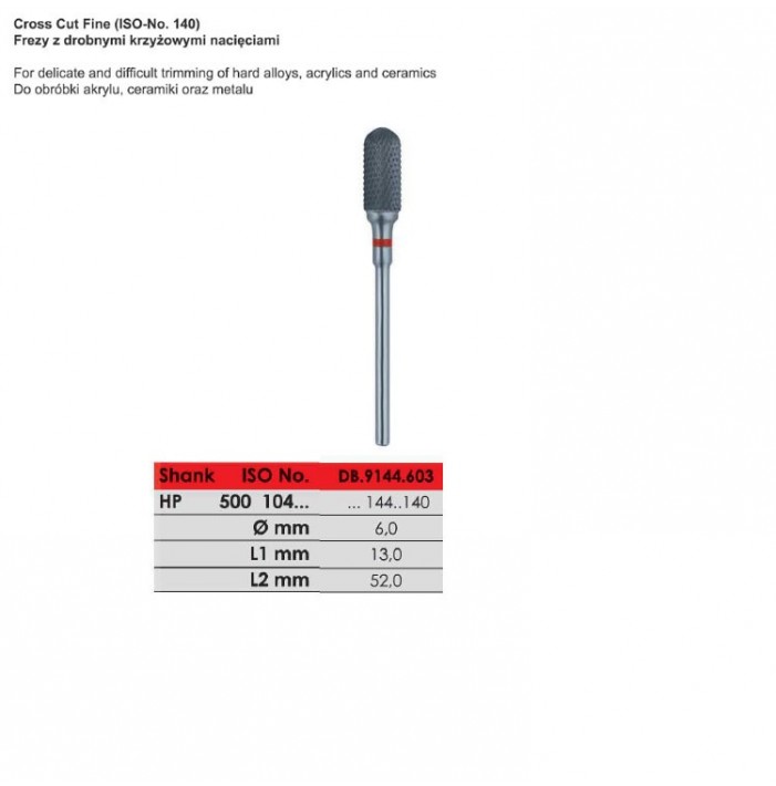 Carbide bur HP, cut fine, ISO 500 104 144 140 060, red