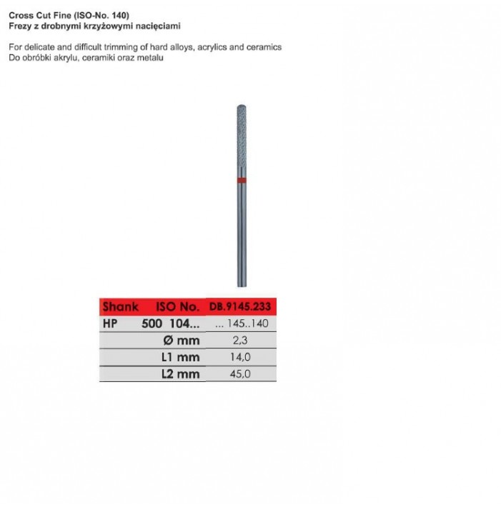 Carbide bur HP, cut fine, ISO 500 104 145 140 023, red