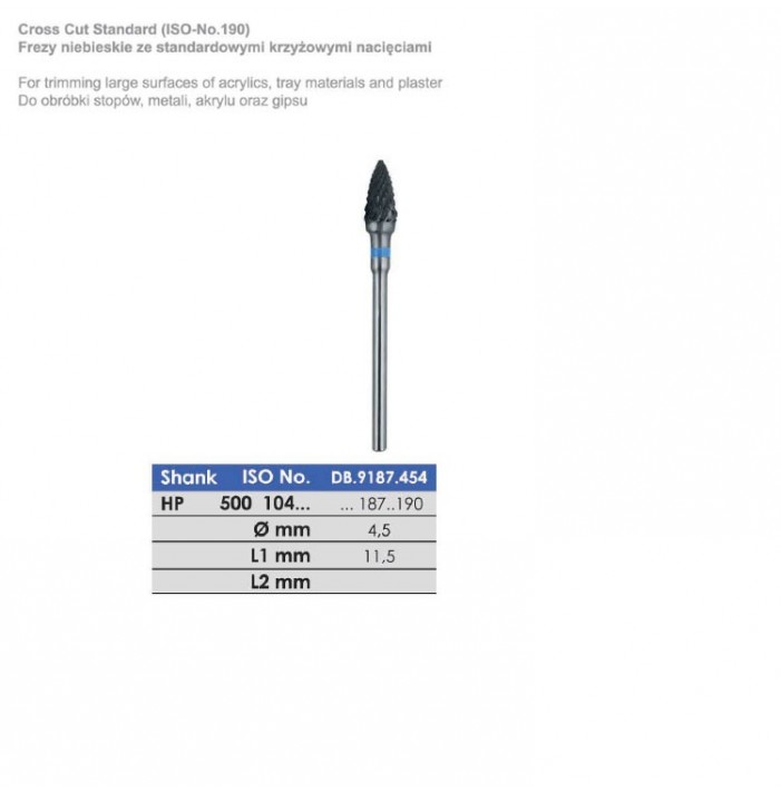 Frezy niebieskie ze standardowymi krzyżowymi nacięciami ISO 500 104 187 190 045