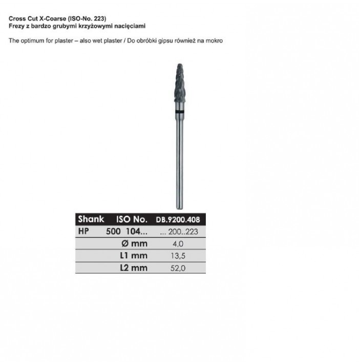 Carbide bur HP, X-cut super coarse, ISO 500 104 200 223 040, black