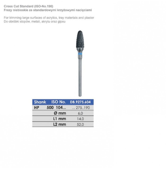 Frezy niebieskie ze standardowymi krzyżowymi nacięciami ISO 500 104 275 190 060