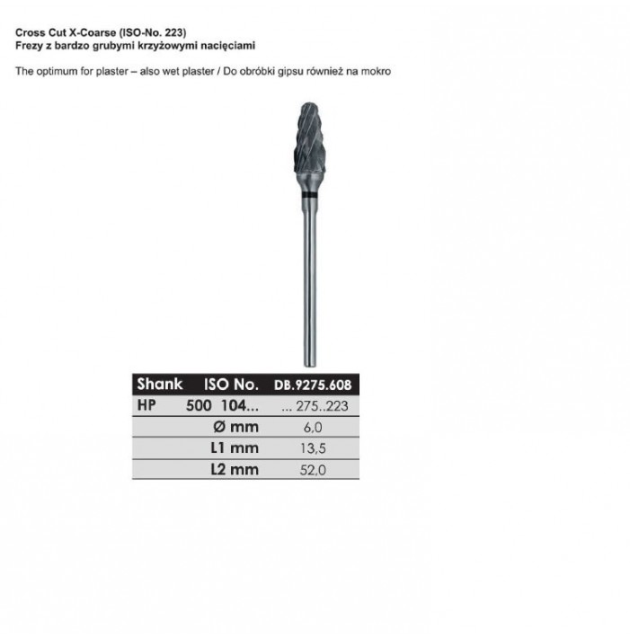 Carbide bur HP, X-cut super coarse, ISO 500 104 275 223 0703, black