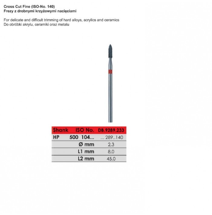 Carbide bur HP, cut fine, ISO 500 104 289 140 023, red