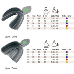 ID-Color Zestaw łyżek wyciskowych pełnych do ubytków częściowych z brzegiem retencyjnym (6 sztuk)