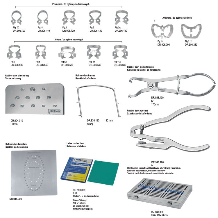 Zestaw do koferdamu fig 1 + Koferdam z lateksu o średniej grubości, zielony miętowy 150x150mm (Opak. 36 szt.) Zestaw do koferdamu fig 1 + Koferdam z lateksu o średniej grubości, zielony miętowy 150x150mm (Opak. 36 szt.)