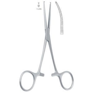 Kleszczyki naczyniowe Kocher-Delicate zagięte 1x2 ząbki, 130mm