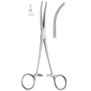 Kleszczyki naczyniowe Kocher zagięte 1x2 ząbki, 145mm