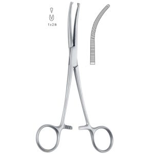 Kleszczyki naczyniowe Kocher zagięte 1x2 ząbki, 260mm