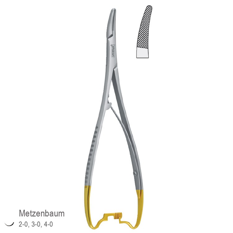 Falcon-Grip Igłotrzymacz Metzenbaum zagięty 140mm węglik spiekany
