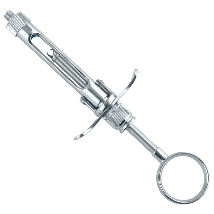 Brass-Series Strzykawka z aspiracją ręczną typ Łamana uchwyt pierścieniowy 18ml.