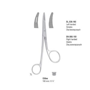 Igłotrzymacz z nożyczkami Gillies dla praworęcznych 160mm