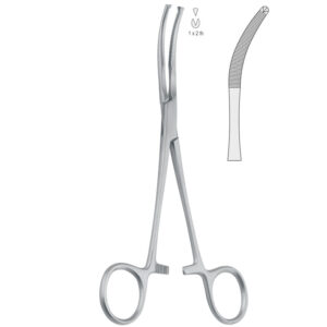 Kleszcze Mikulicz do otrzewnej zagięte 1x2 ząbki, 185mm
