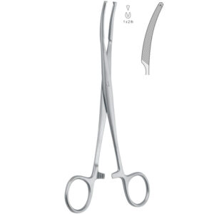 Kleszcze Mikulicz do otrzewnej zagięte 1x2 ząbki,185mm