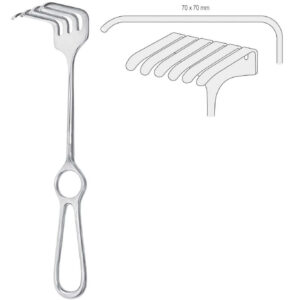 Retractor Israel 6-prong 70x70mm, 250mm