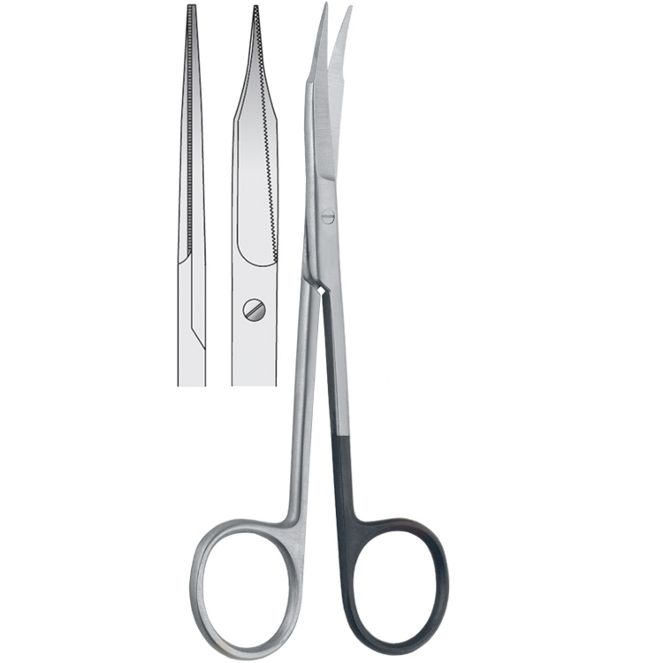 Scissors Goldman-Fox straight. 130mm, one blade serrated