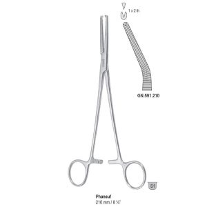 Kleszcze Phaneuf do histerektomii wygięte 1x2 ząbki, 210mm
