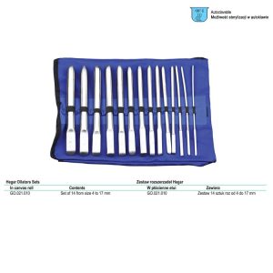 Zestaw rozszerzadeł Hegar 14 szt. (4-17mm pełne) w płóciennym etui