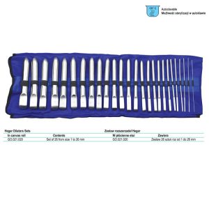 Zestaw rozszerzadeł Hegar 26 szt. (1-26mm pełne) w płóciennym etui