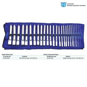 Zestaw rozszerzadeł Hegar 26 szt. (1.5-26.5mm połówkowe) w płóciennym etui