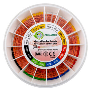 Ćwieki gutaperkowe o odchodzeniu .02 asortyment z organizerem (Opak. 240 szt.)