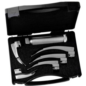 Laryngoscope detacheable fiber optic McIntosh set blades fig. 0 to 4 + Midi handle LED