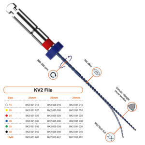 KV Blue NiTi Niti rotary file taper .02 assorted 15 to 40, 25mm (Pack of 6 pieces)